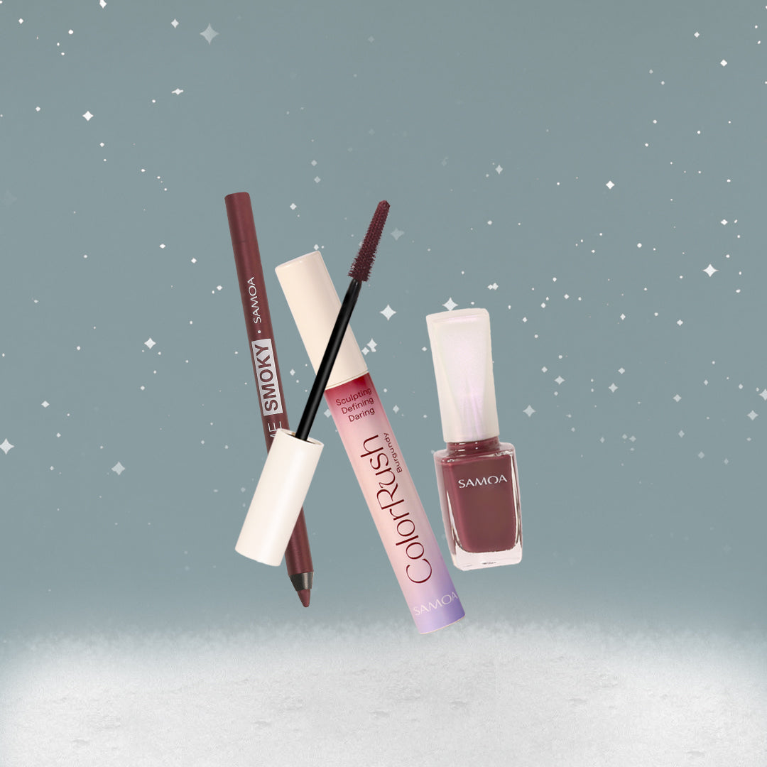 ColorRush Burgundy Makeup Bundle: Mascara, Kajal, Lip Tint Trio