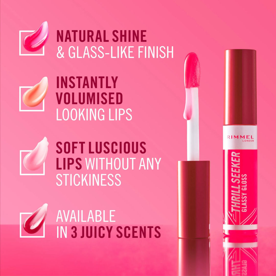 Rimmel Trill Seeker Glassy Gloss: High-Shine, Non-Sticky Lip Gloss for Vibrant Lips